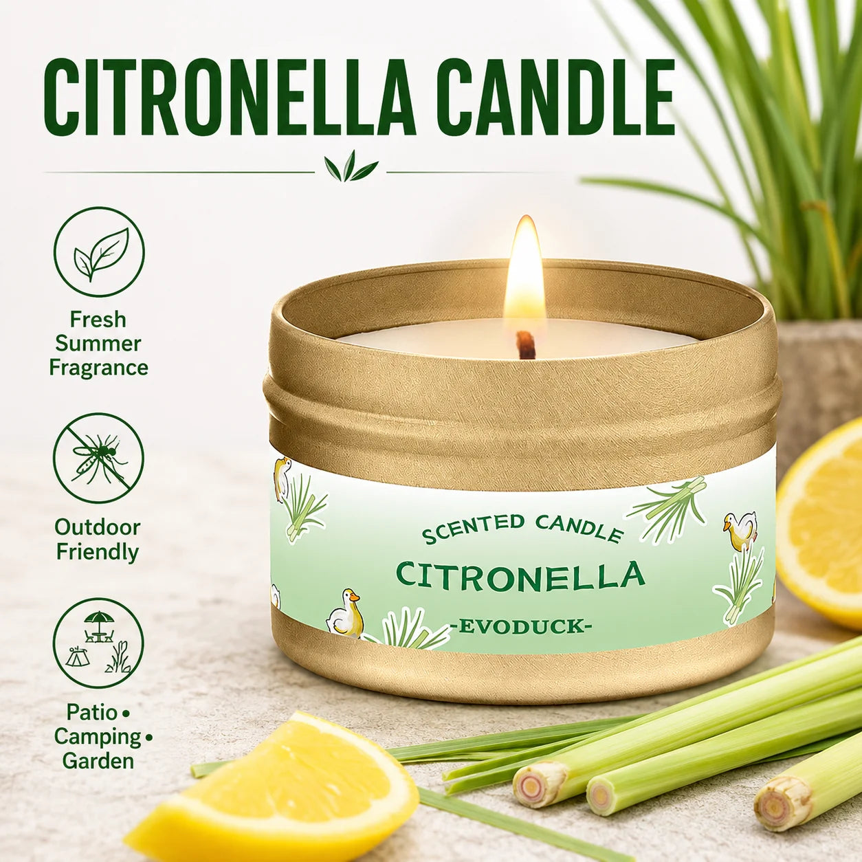 Citronella Lemongrass Outdoor Candle for Patio Garden Camping BBQ