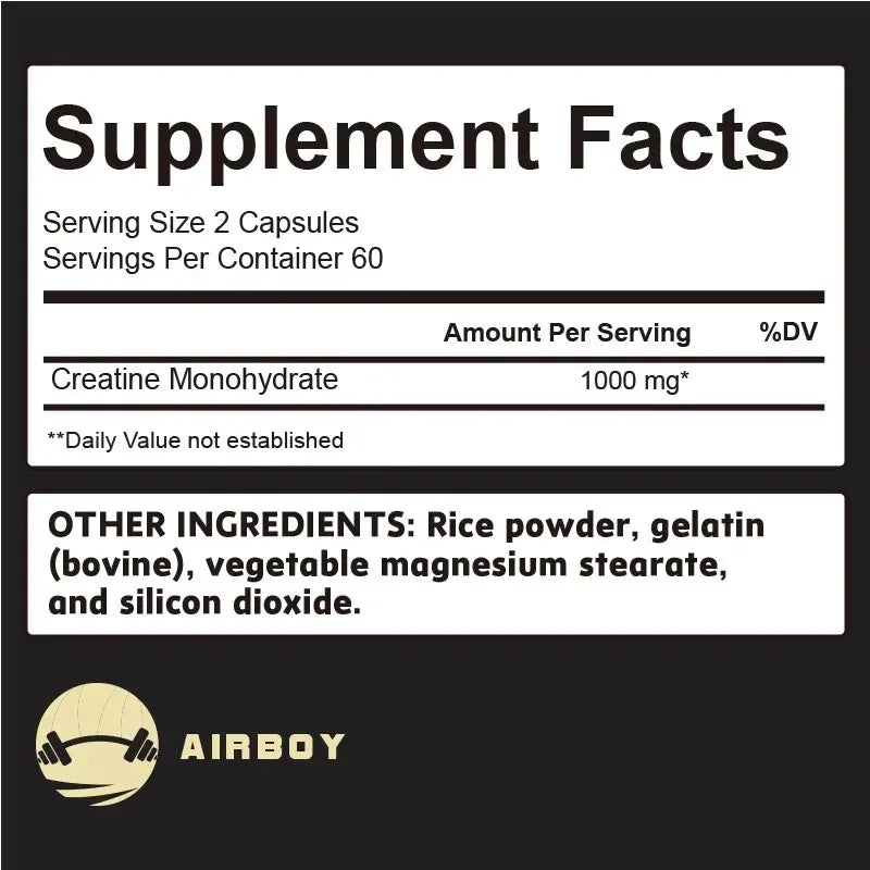 Creatine Monohydrate Capsules Strength Muscle Performance Supplement