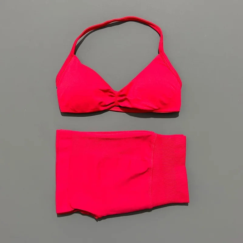 Women’s 2-Piece Yoga Set Strappy Sports Bra & High Waist Shorts Activewear