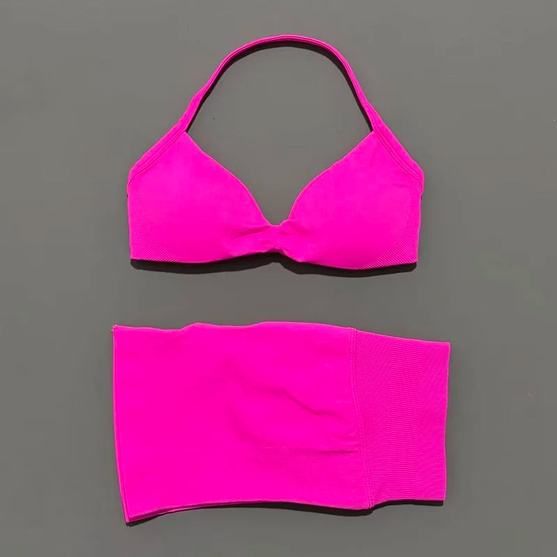 Women’s 2-Piece Yoga Set Strappy Sports Bra & High Waist Shorts Activewear