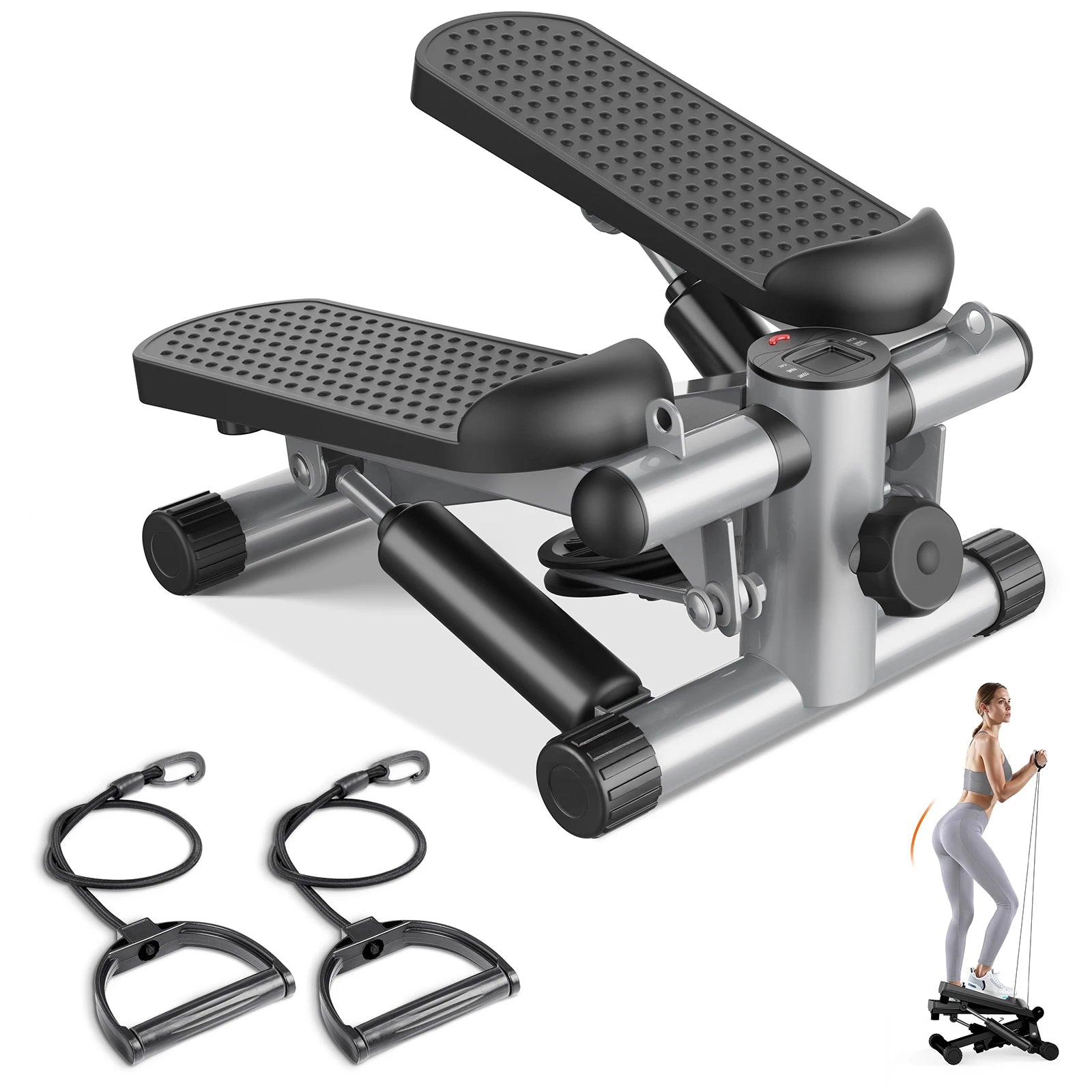 Mini Stepper with Resistance Bands Hydraulic Cardio Home Exercise Machine