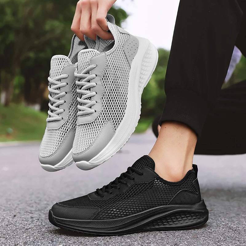 Men’s Lace-Up Mesh Leather Casual Sports Shoes Breathable Rebound Sole