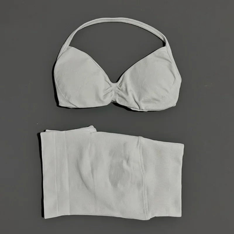 Women’s 2-Piece Yoga Set Strappy Sports Bra & High Waist Shorts Activewear