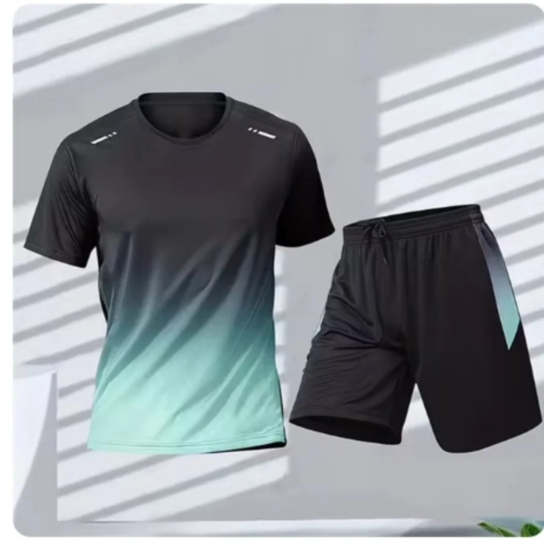Men’s Summer Running Two-Piece Set Quick-Dry T-Shirt & Shorts Sportswear