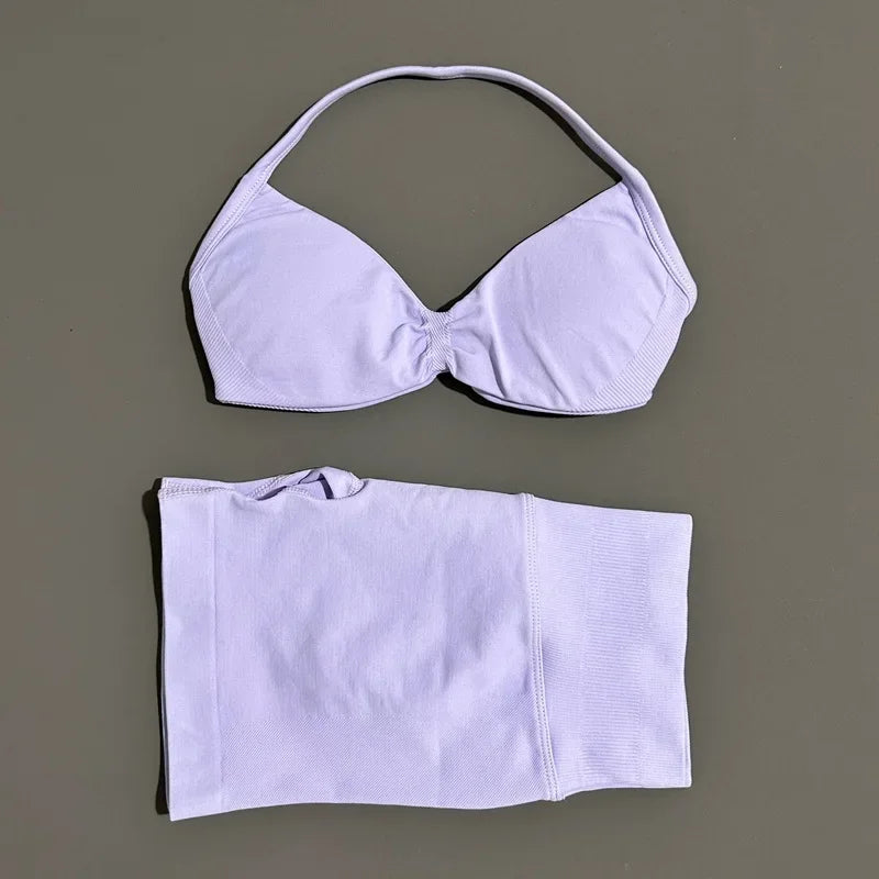Women’s 2-Piece Yoga Set Strappy Sports Bra & High Waist Shorts Activewear