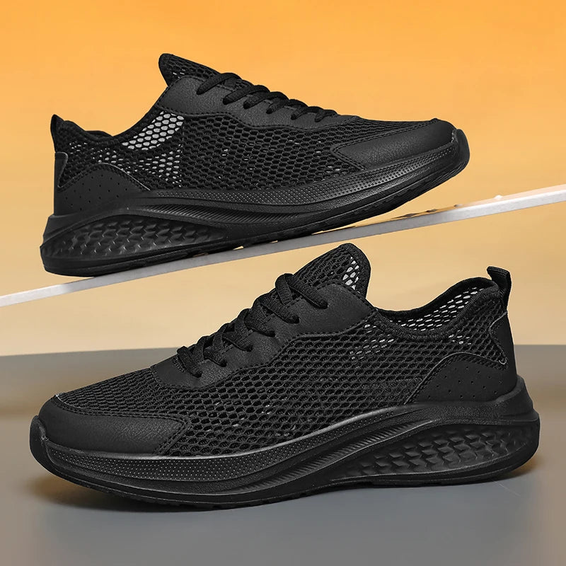 Men’s Lace-Up Mesh Leather Casual Sports Shoes Breathable Rebound Sole