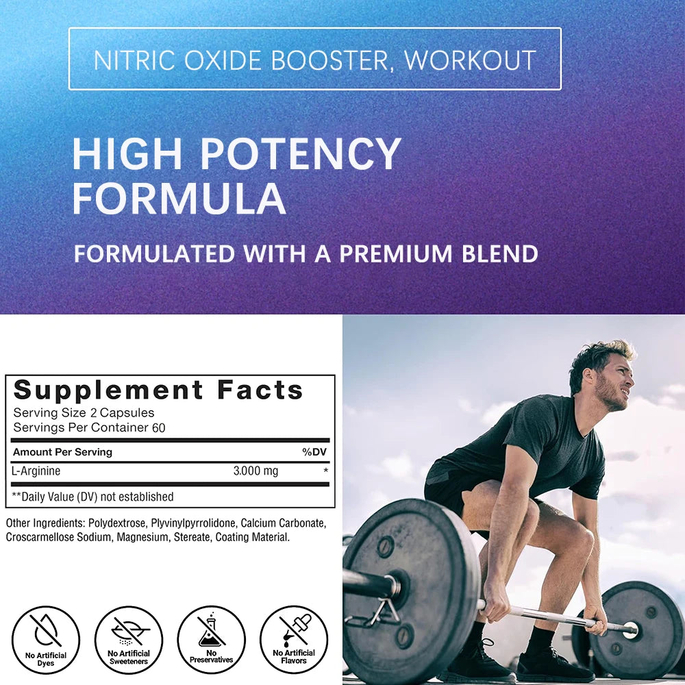 L-Arginine 3000mg Muscle Endurance Energy Heart Health Support Supplement
