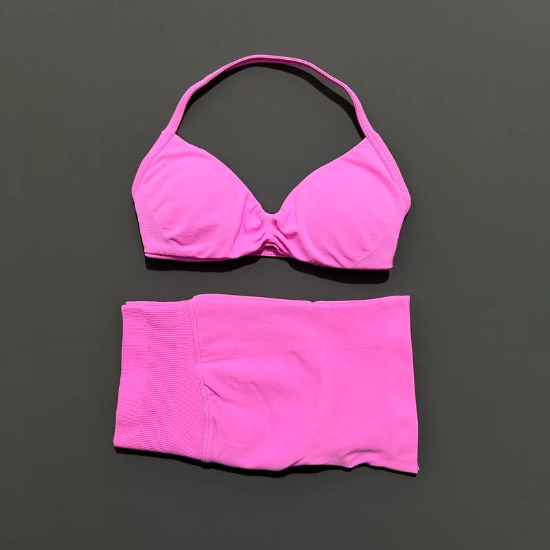 Women’s 2-Piece Yoga Set Strappy Sports Bra & High Waist Shorts Activewear