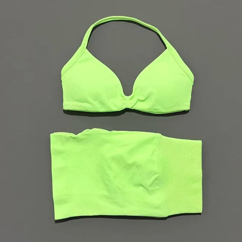 Women’s 2-Piece Yoga Set Strappy Sports Bra & High Waist Shorts Activewear