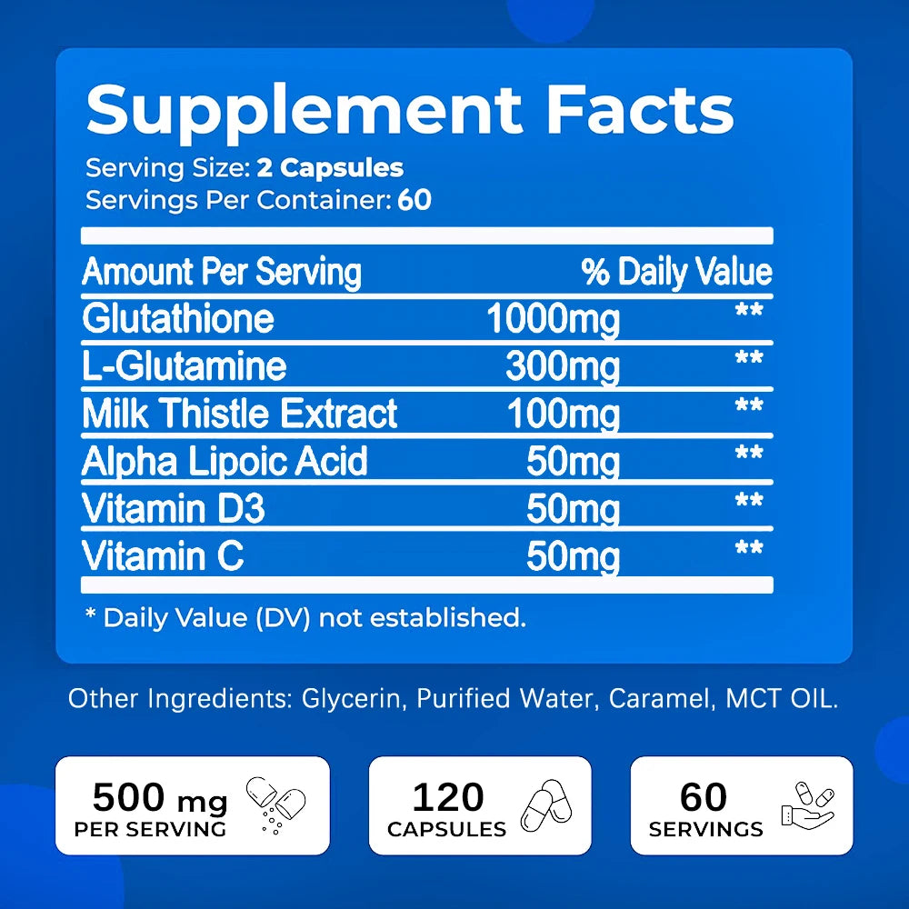 Glutathione 1000mg Antioxidant Liver Brain Support Supplement Capsules