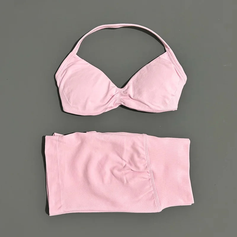 Women’s 2-Piece Yoga Set Strappy Sports Bra & High Waist Shorts Activewear