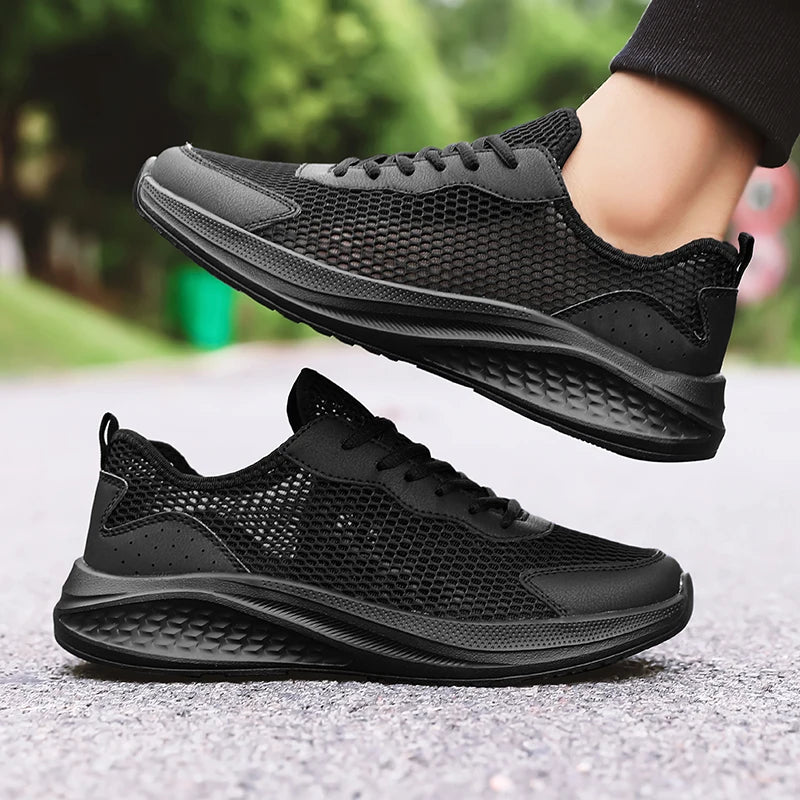 Men’s Lace-Up Mesh Leather Casual Sports Shoes Breathable Rebound Sole