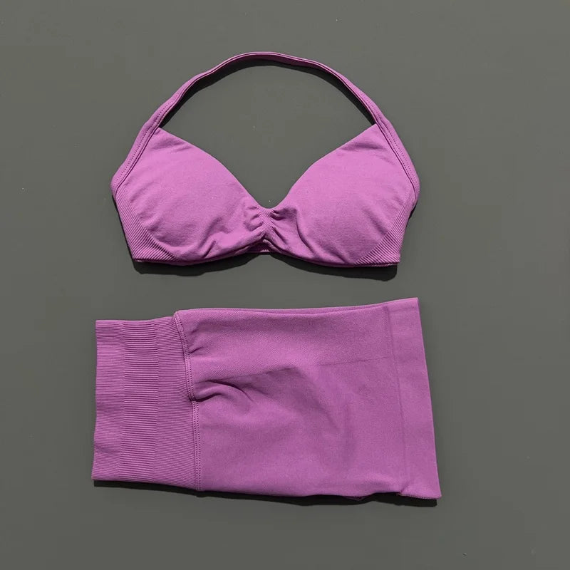 Women’s 2-Piece Yoga Set Strappy Sports Bra & High Waist Shorts Activewear