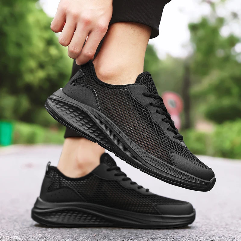 Men’s Lace-Up Mesh Leather Casual Sports Shoes Breathable Rebound Sole