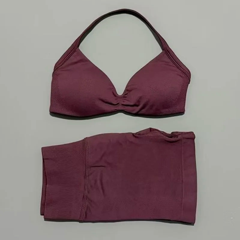 Women’s 2-Piece Yoga Set Strappy Sports Bra & High Waist Shorts Activewear