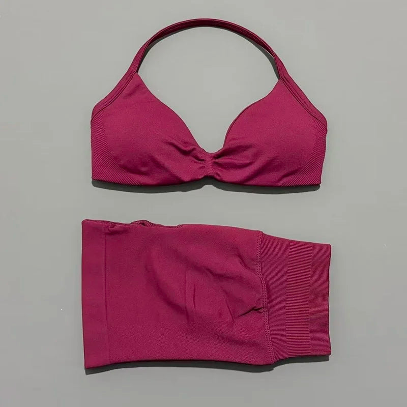 Women’s 2-Piece Yoga Set Strappy Sports Bra & High Waist Shorts Activewear