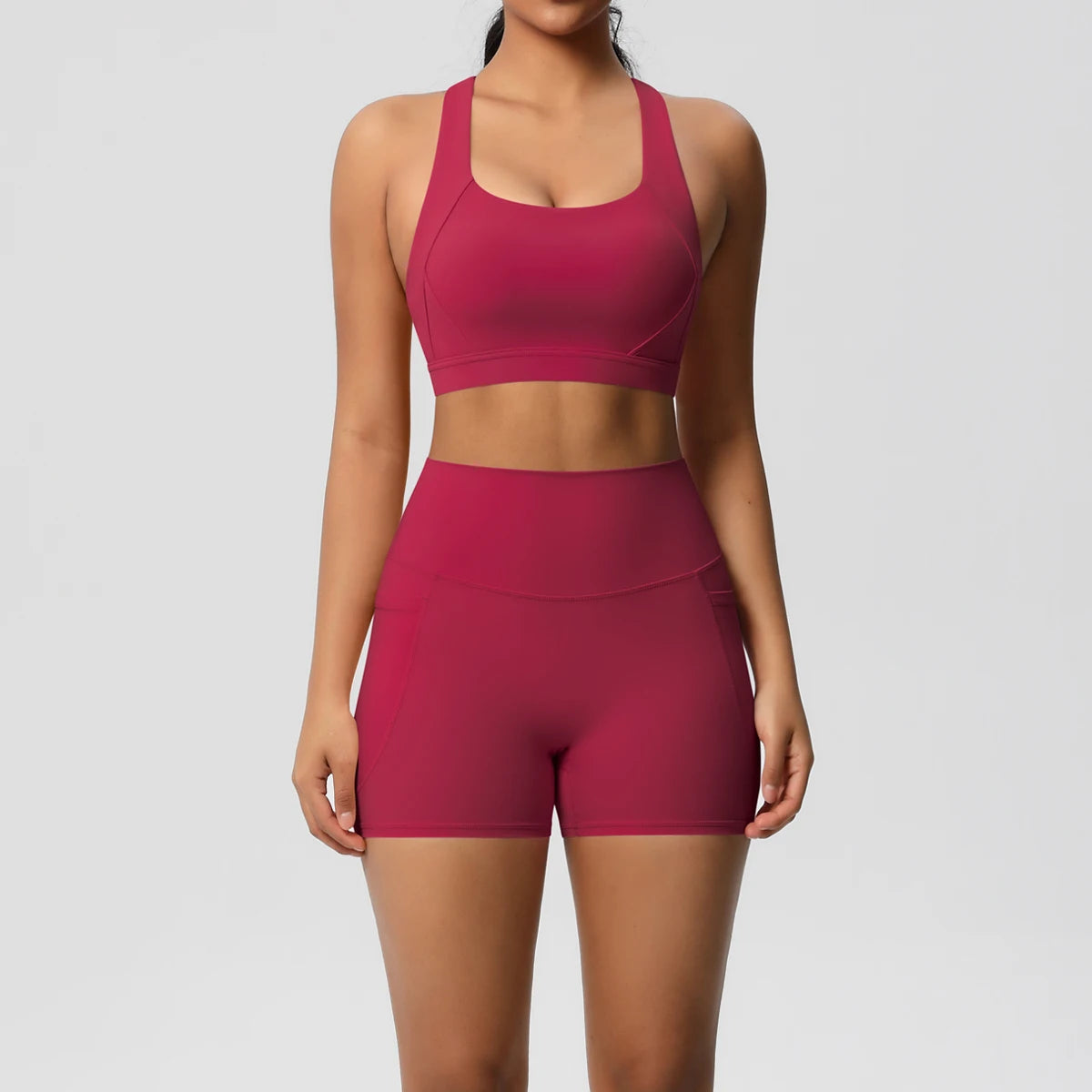 2PCS Women’s Yoga Set with Pocket Sports Bra & High Waist Leggings