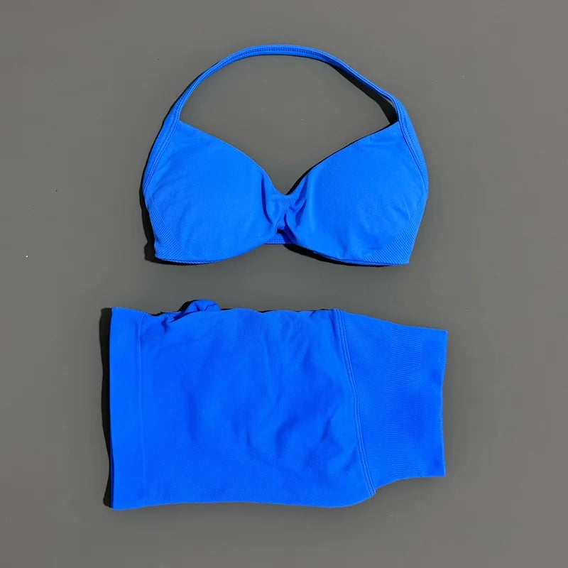 Women’s 2-Piece Yoga Set Strappy Sports Bra & High Waist Shorts Activewear
