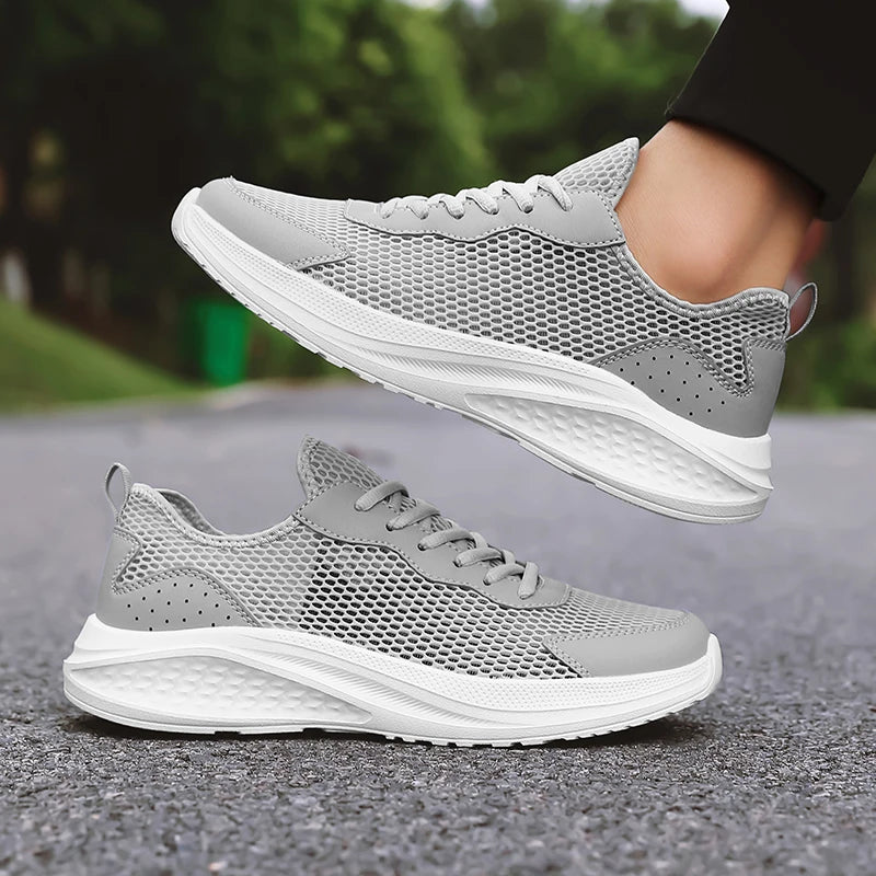 Men’s Lace-Up Mesh Leather Casual Sports Shoes Breathable Rebound Sole