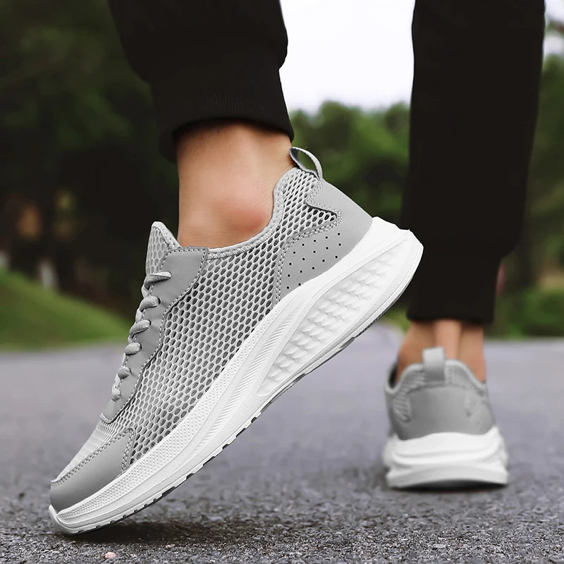 Men’s Lace-Up Mesh Leather Casual Sports Shoes Breathable Rebound Sole