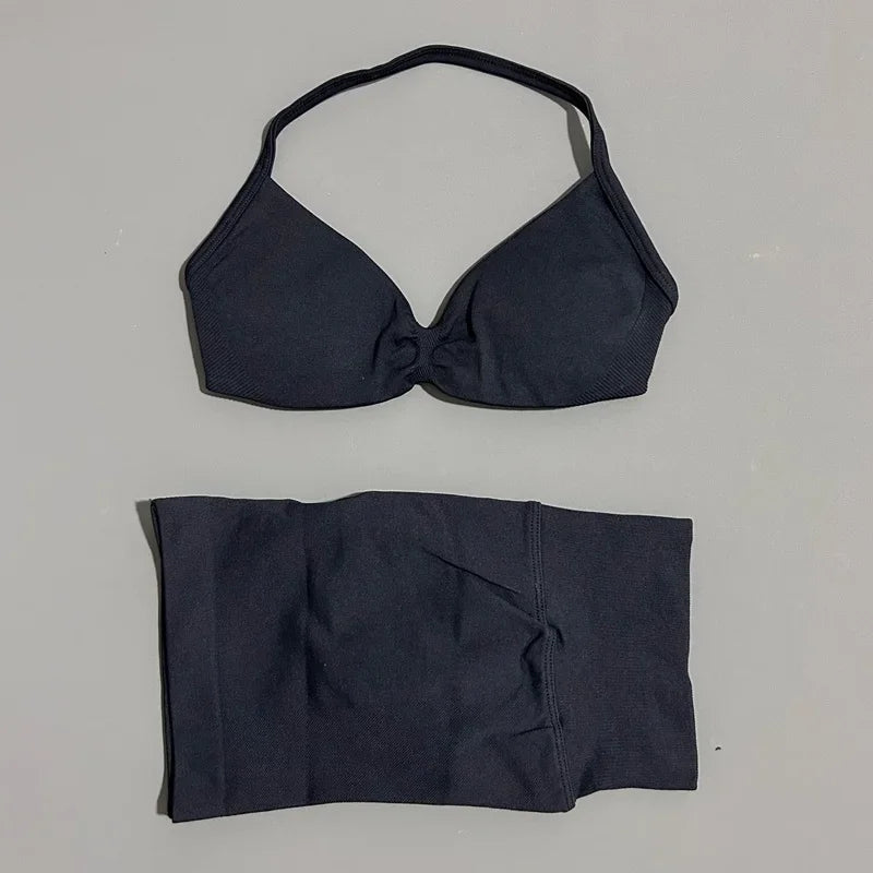 Women’s 2-Piece Yoga Set Strappy Sports Bra & High Waist Shorts Activewear
