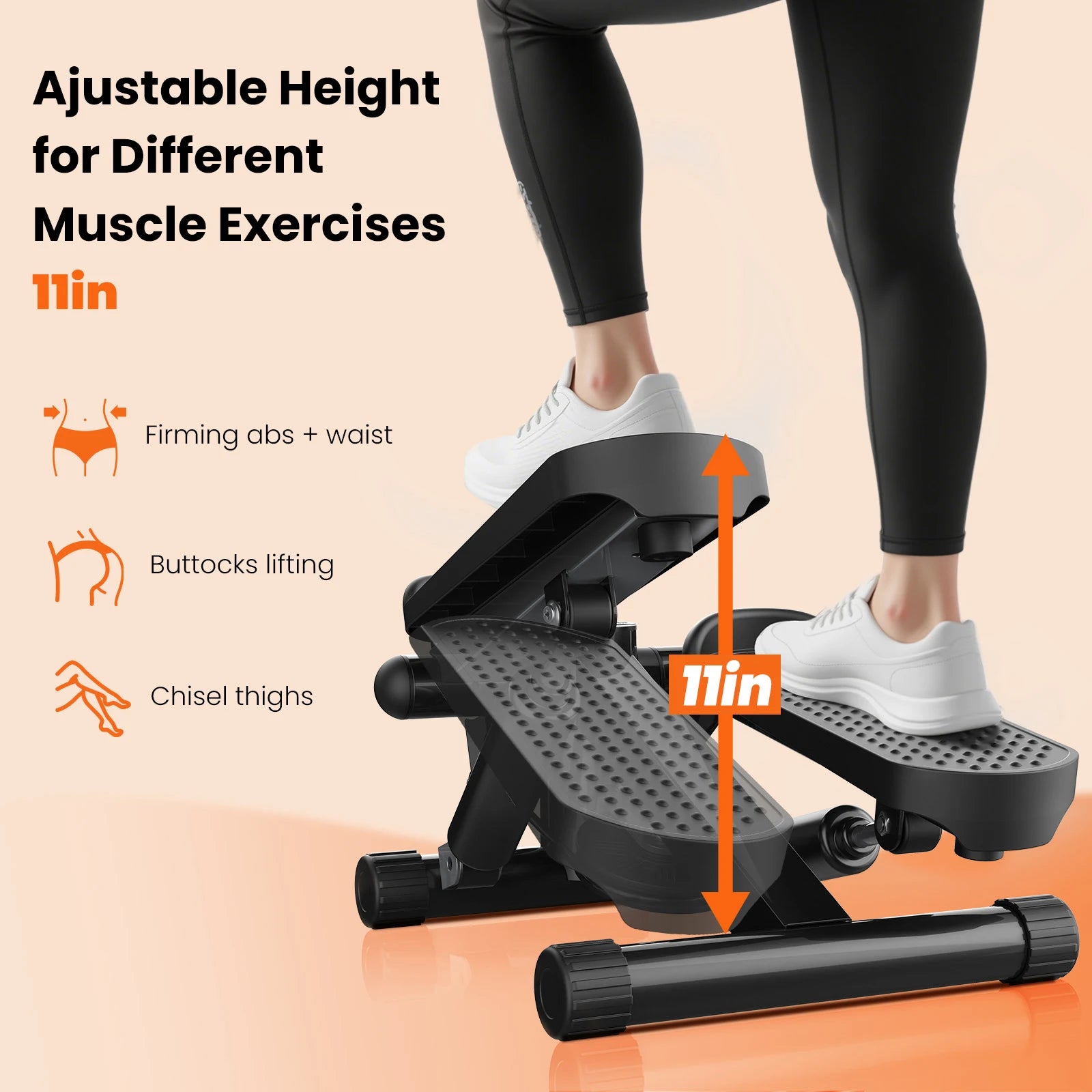 Mini Stepper with Resistance Bands Hydraulic Cardio Home Exercise Machine