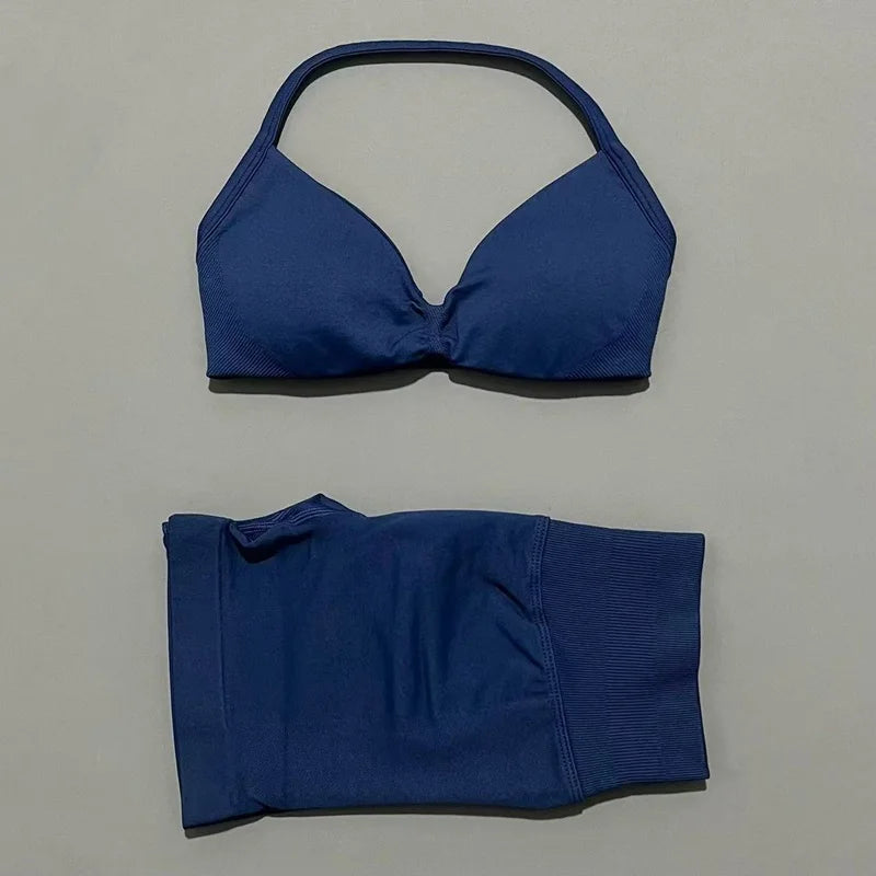 Women’s 2-Piece Yoga Set Strappy Sports Bra & High Waist Shorts Activewear
