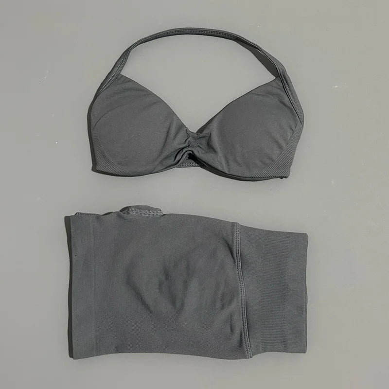 Women’s 2-Piece Yoga Set Strappy Sports Bra & High Waist Shorts Activewear