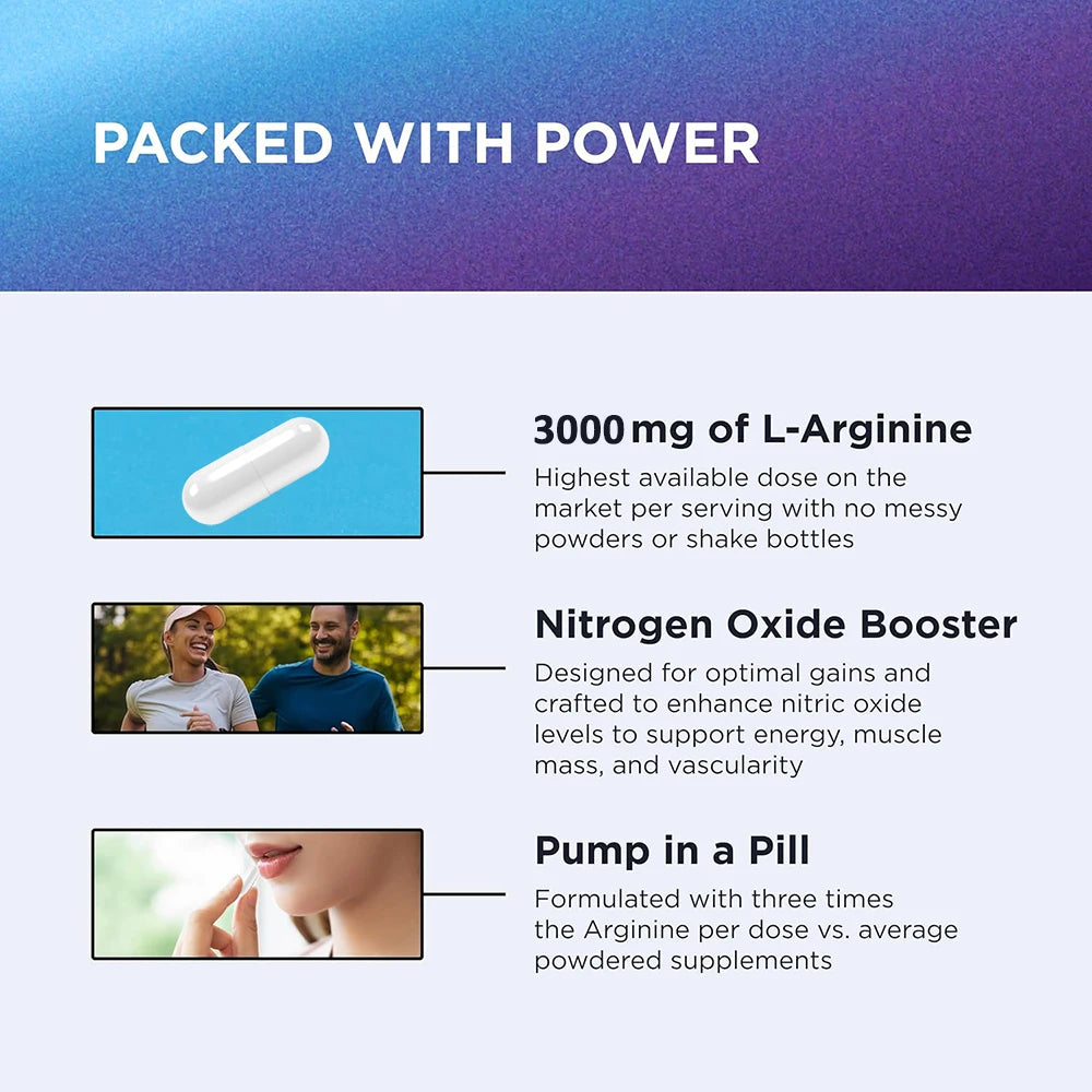 L-Arginine 3000mg Muscle Endurance Energy Heart Health Support Supplement