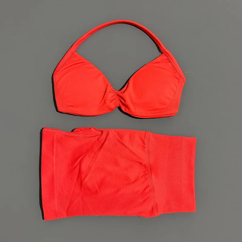 Women’s 2-Piece Yoga Set Strappy Sports Bra & High Waist Shorts Activewear