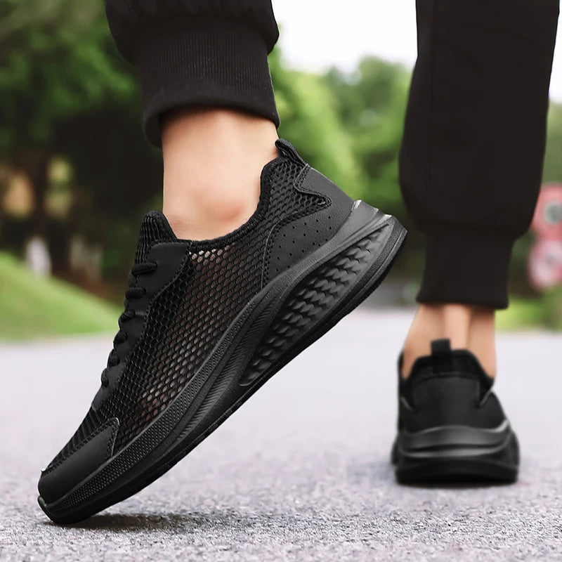 Men’s Lace-Up Mesh Leather Casual Sports Shoes Breathable Rebound Sole