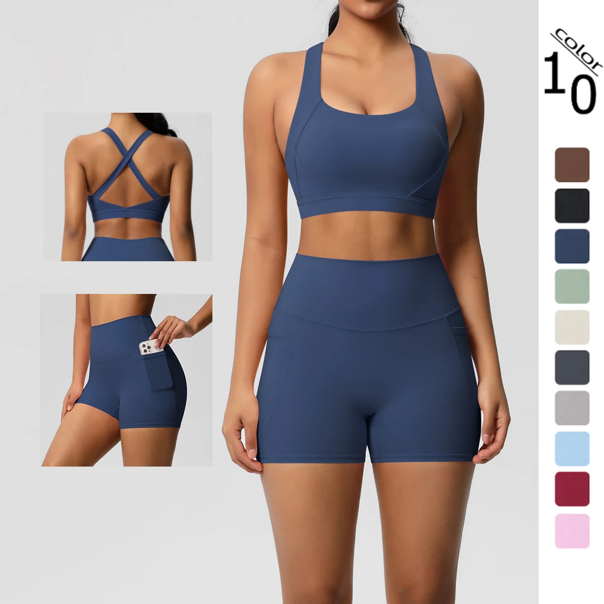 2PCS Women’s Yoga Set with Pocket Sports Bra & High Waist Leggings