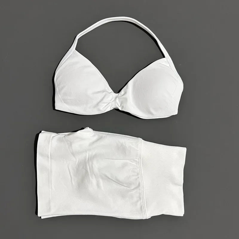 Women’s 2-Piece Yoga Set Strappy Sports Bra & High Waist Shorts Activewear