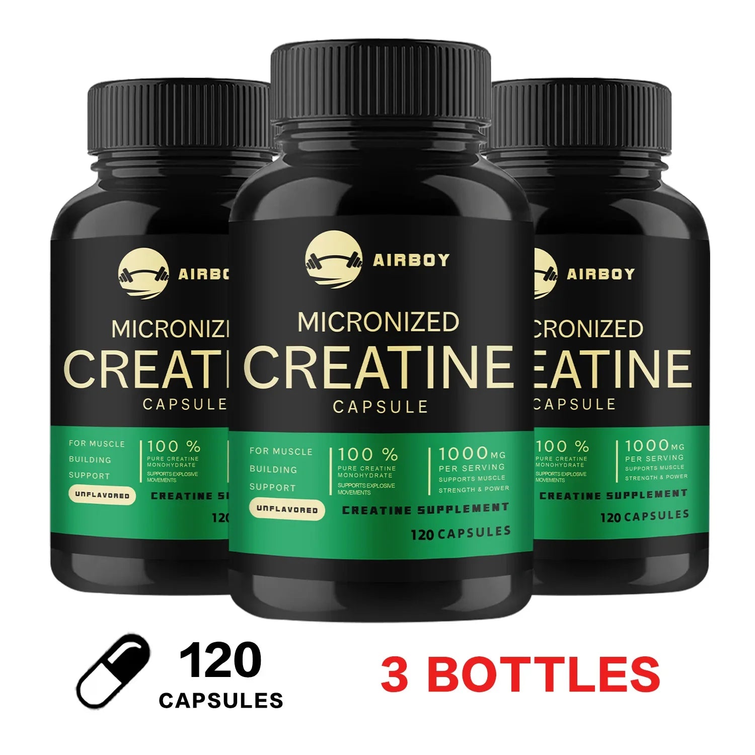 Creatine Monohydrate Capsules Strength Muscle Performance Supplement
