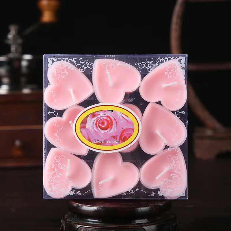 9pcs Heart-Shaped Scented Tea Light Candles Romantic Gift Set Decor