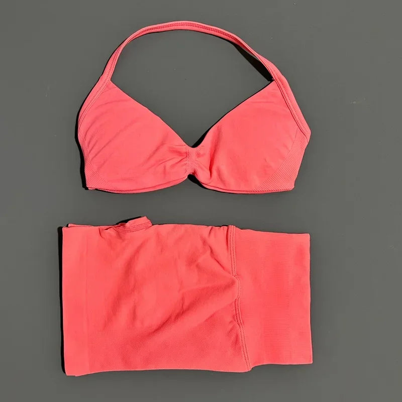 Women’s 2-Piece Yoga Set Strappy Sports Bra & High Waist Shorts Activewear