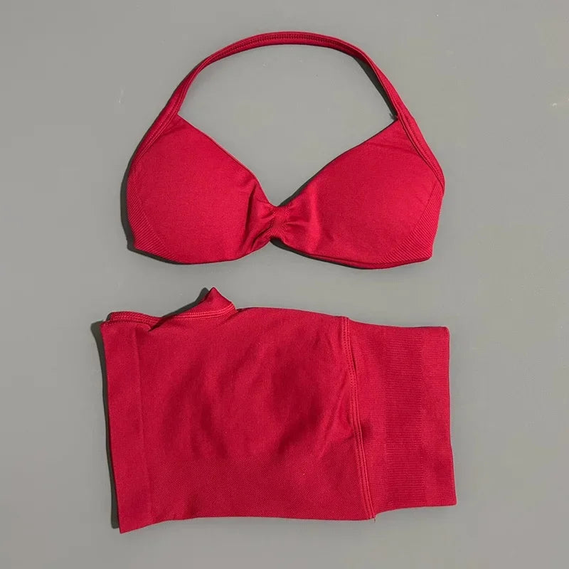 Women’s 2-Piece Yoga Set Strappy Sports Bra & High Waist Shorts Activewear