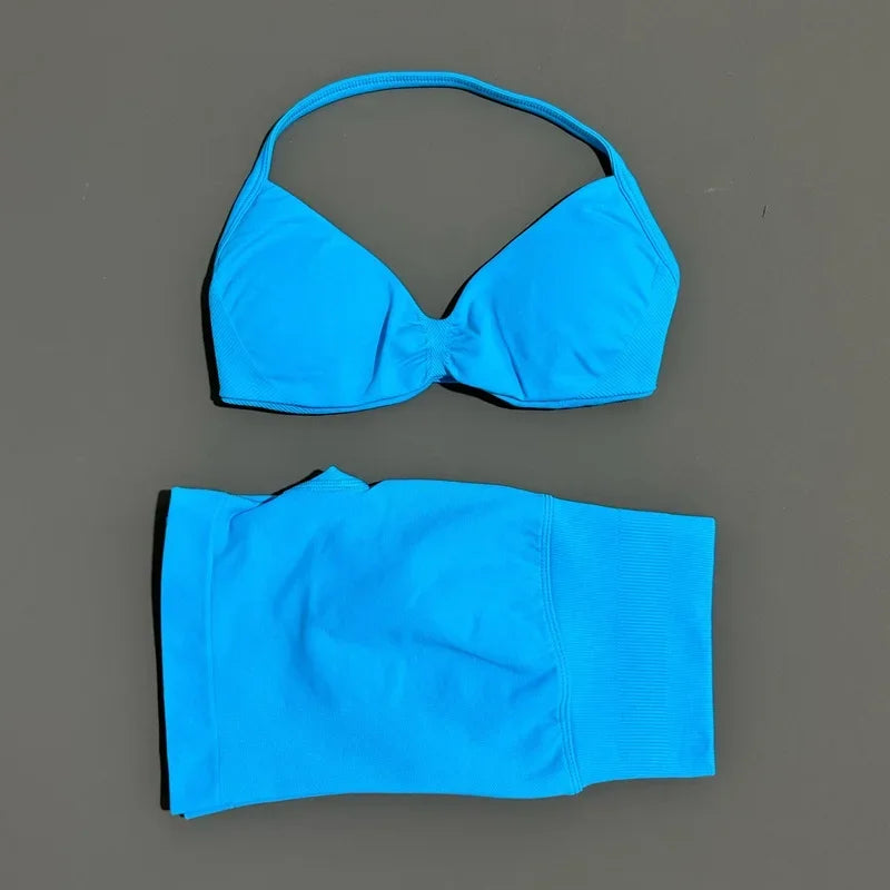 Women’s 2-Piece Yoga Set Strappy Sports Bra & High Waist Shorts Activewear
