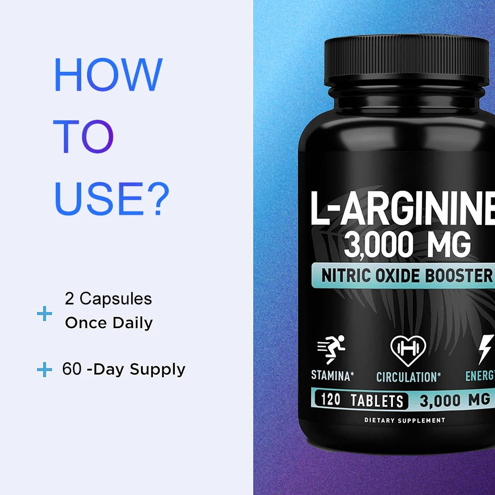 L-Arginine 3000mg Muscle Endurance Energy Heart Health Support Supplement