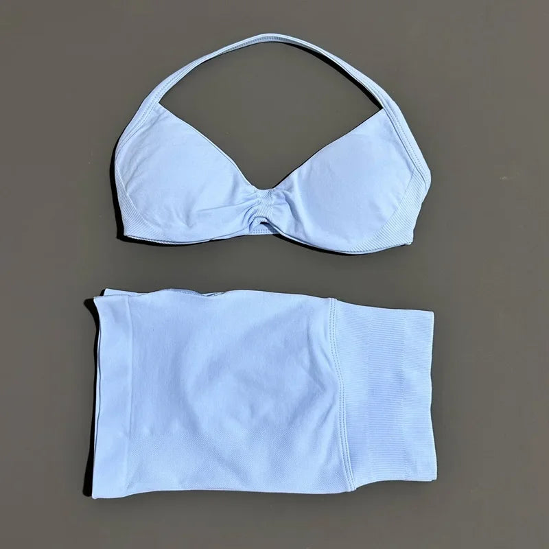 Women’s 2-Piece Yoga Set Strappy Sports Bra & High Waist Shorts Activewear