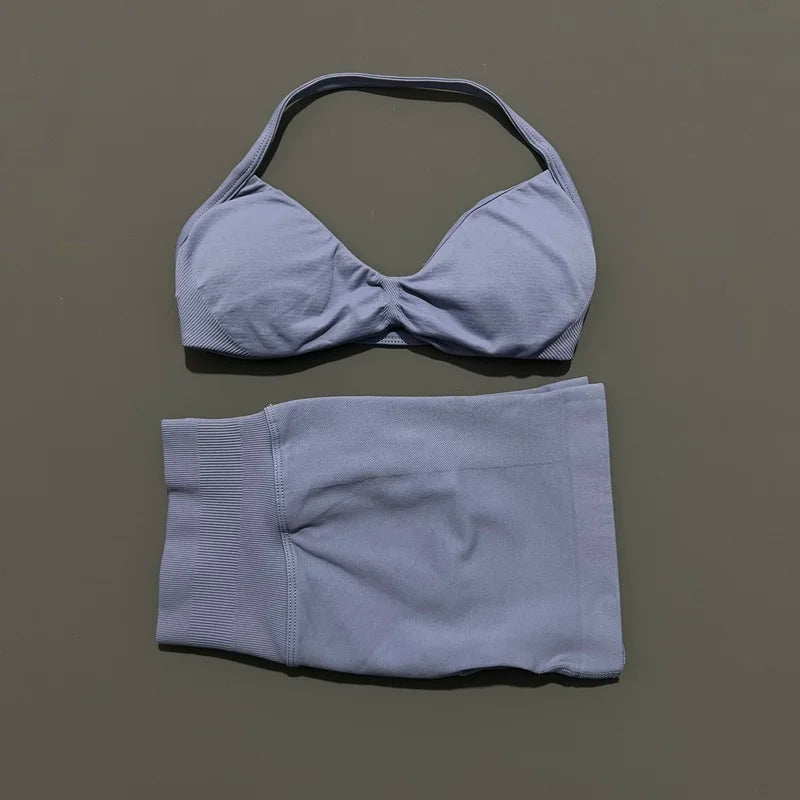 Women’s 2-Piece Yoga Set Strappy Sports Bra & High Waist Shorts Activewear
