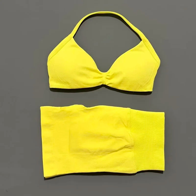 Women’s 2-Piece Yoga Set Strappy Sports Bra & High Waist Shorts Activewear