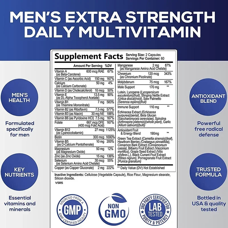 Men’s Daily Multivitamin Energy Immunity Stamina Overall Health Support