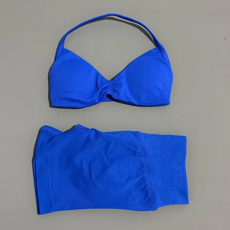Women’s 2-Piece Yoga Set Strappy Sports Bra & High Waist Shorts Activewear