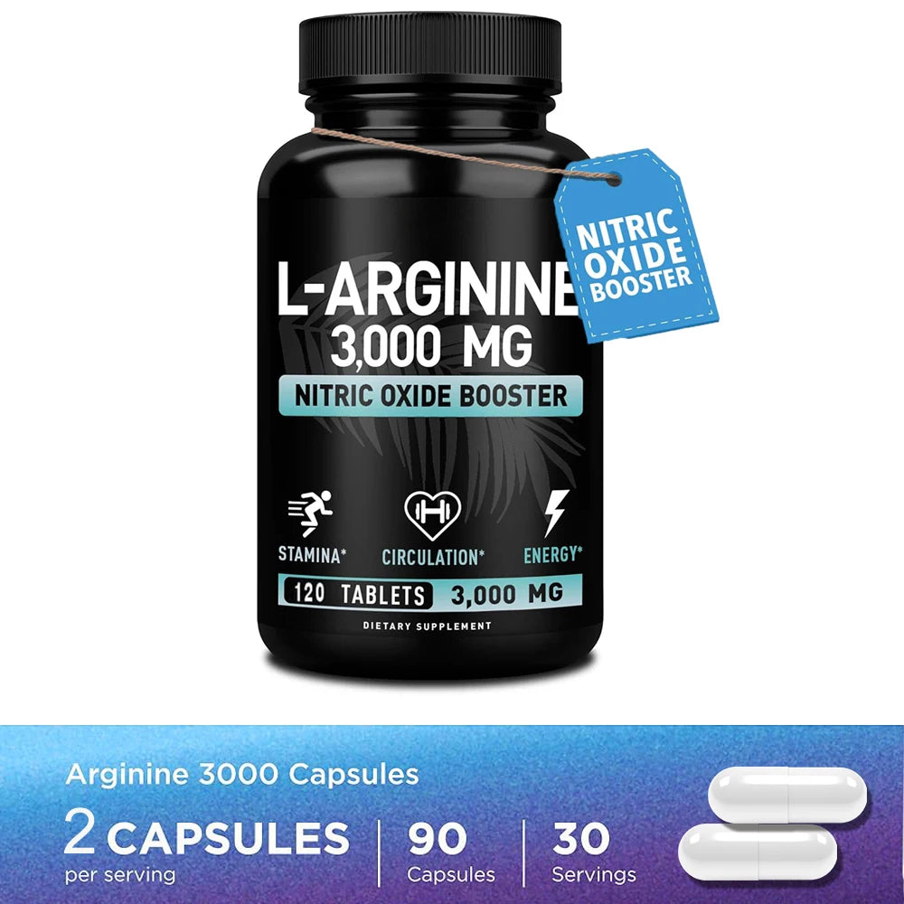 L-Arginine 3000mg Muscle Endurance Energy Heart Health Support Supplement