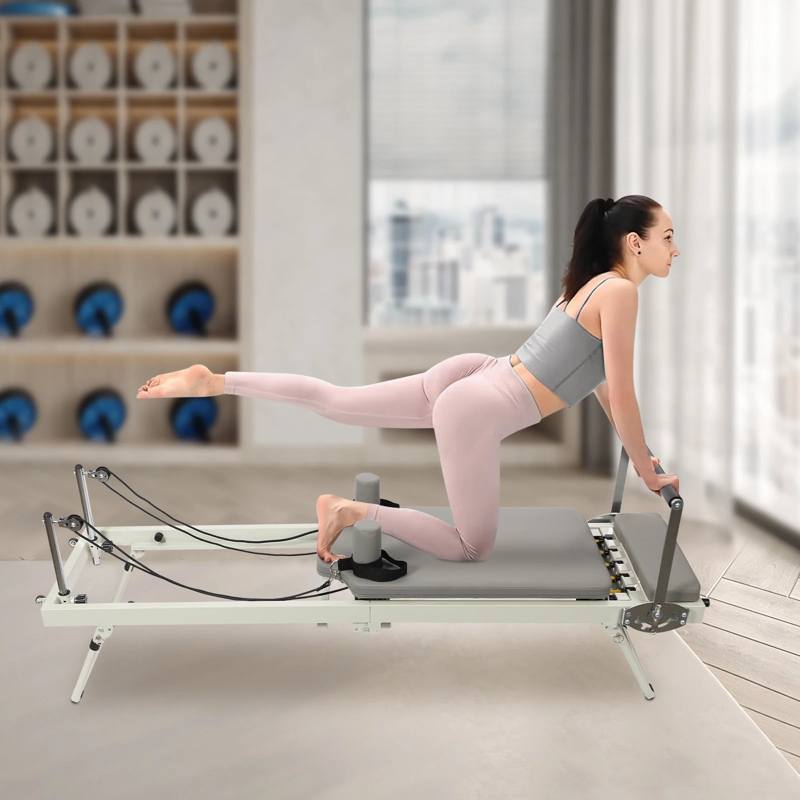 Foldable Pilates Reformer Machine – Home Pilates Equipment with Dual Resistance (Springs & Cords)