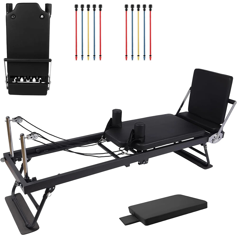 Foldable Pilates Reformer Machine Adjustable Heights Jump Board Home Equipment