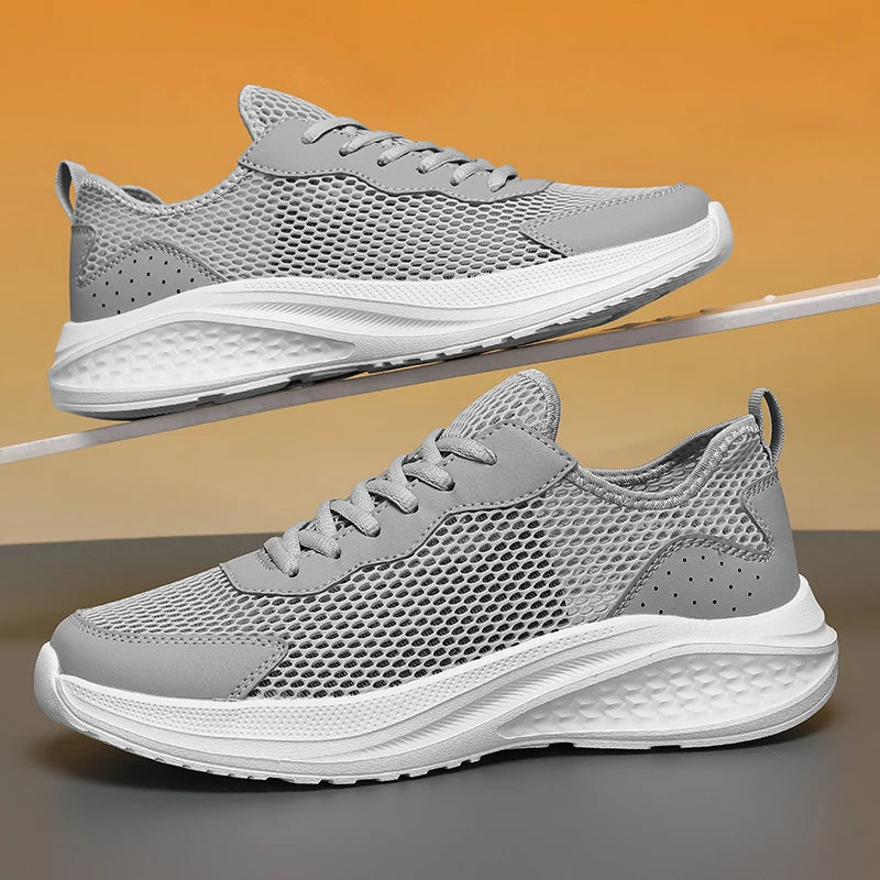 Men’s Lace-Up Mesh Leather Casual Sports Shoes Breathable Rebound Sole