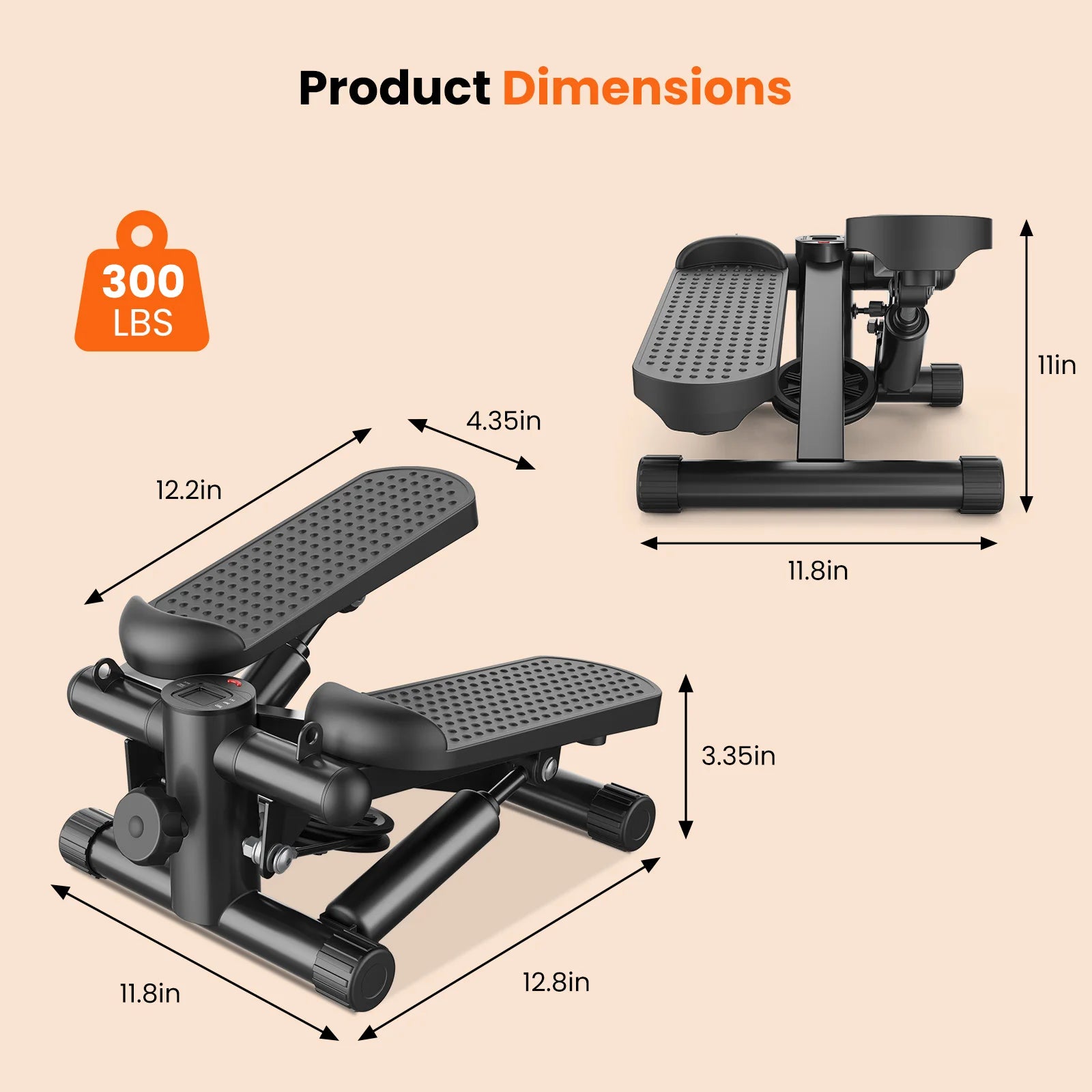 Mini Stepper with Resistance Bands Hydraulic Cardio Home Exercise Machine