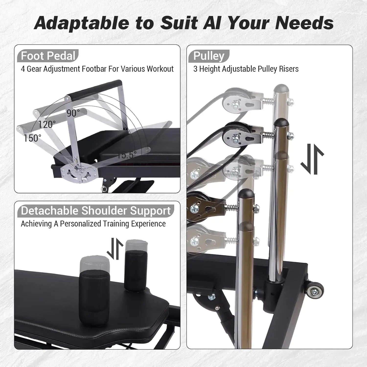 Foldable Pilates Reformer Machine Adjustable Heights Jump Board Home Equipment
